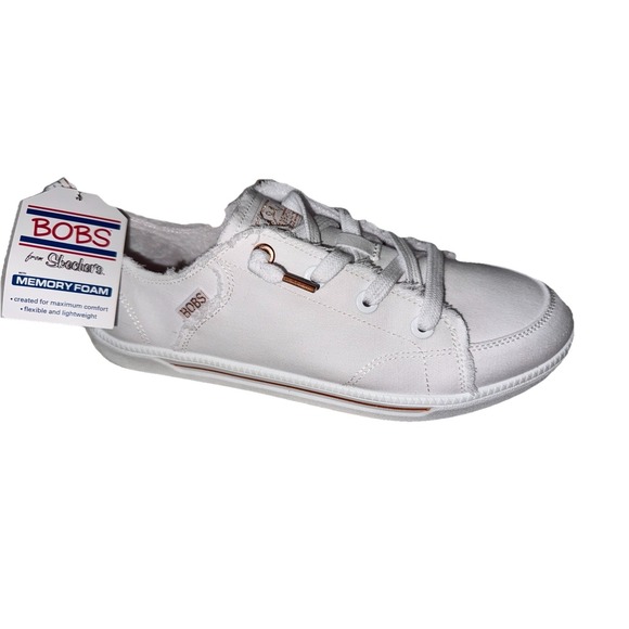 Skechers Shoes - Skechers Bobs Womens Cute 2.0 White Canvas Low Sneakers Shoes Sz 9.5